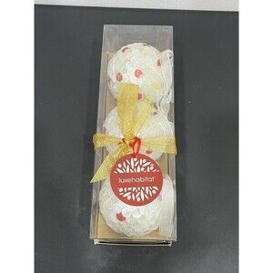 Luxe Habitat Christmas Ornament Set 3pc White Sequin Red Polka Dot Ball NIB